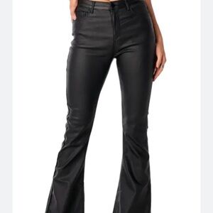 Edikted Luna Faux Leather Flare Black Pants